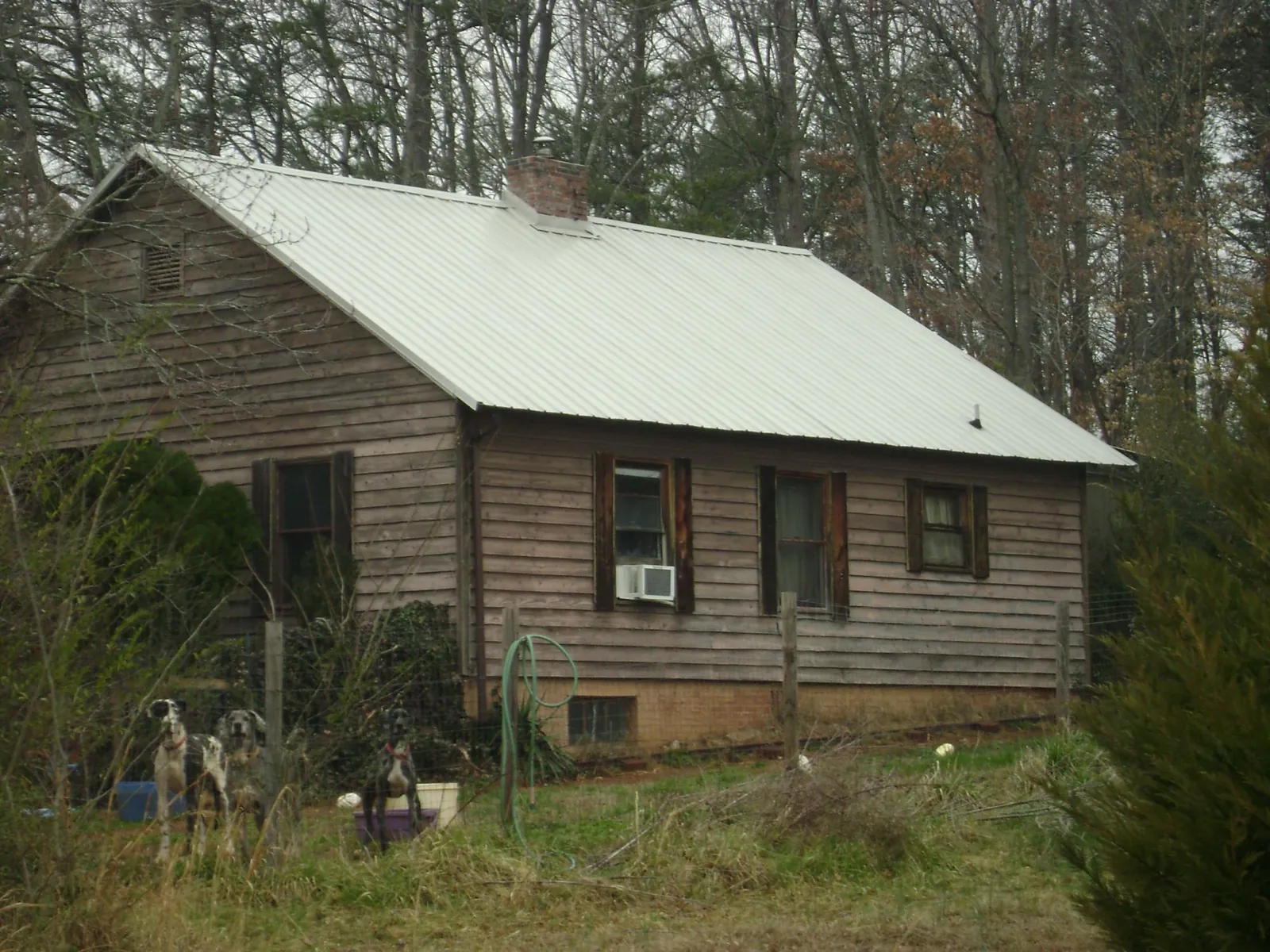 White metal roof on an old wood sided farmhouse, from a Asphalt Shingle Roof Repair job in Fredericksburg